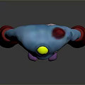 Blue Game Movie Character With Large Yellow Eyes Red Boxing Gloves And Pink Flower Pattern