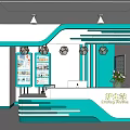 Modern Hospital Information Desk With Teal And White Design Reception Counter And Waiting Chairs
