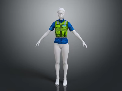 Green Reflective Vest Over Blue Short Sleeved Shirt On White Mannequin 3d model