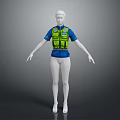 Green Reflective Vest Over Blue Short Sleeved Shirt On White Mannequin
