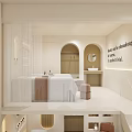 Minimalist Beauty Hair Salon Interior Design Featuring White Decor Arched Doorways Display Shelves And Artwork