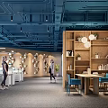 Modern Open Public Office Space Design With Desks Chairs Bookshelves And Lighting