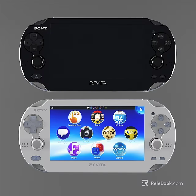 Sony PS Vita Portable Gaming Device With Color Variants And Game Icons Displayed On Screen 3d model 
