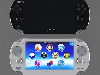 Sony PS Vita Portable Gaming Device With Color Variants And Game Icons Displayed On Screen 3d model