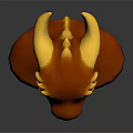 Detailed 3D Dragon Head Model Orange Colored With Yellow Horns And Glowing Eyes