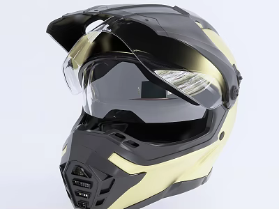 Black And Gold Off Road Helmet With Transparent Visor And Protective Design 3d model
