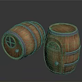 Decorative Wooden Barrels As Household Storage Items With Metal Hoops And Small Doors