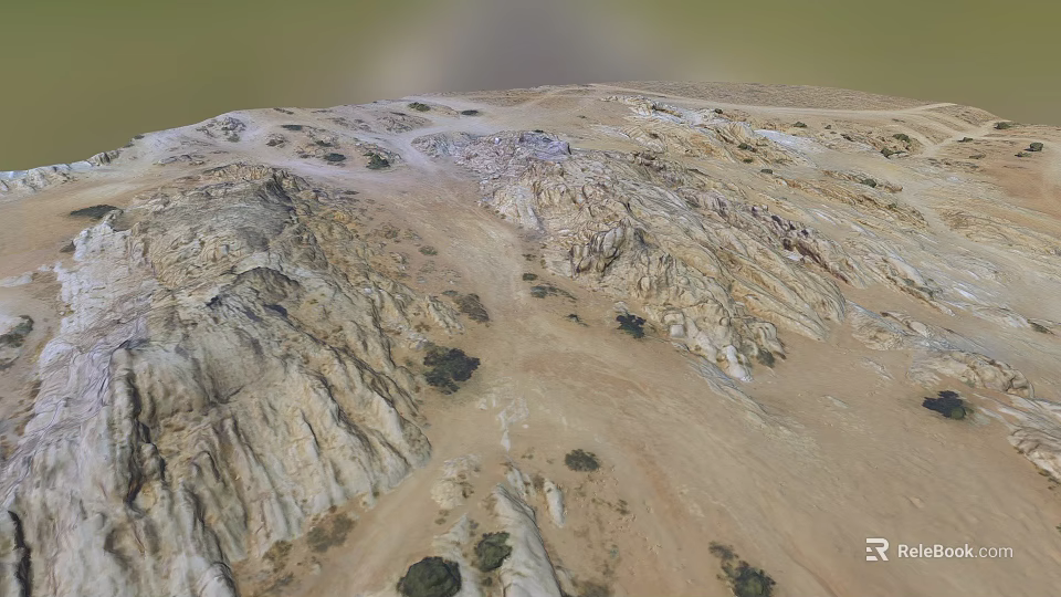 Desert Mountain Landscape With Rocky Terrain Sandy Ground And Sparse Vegetation 3d model 
