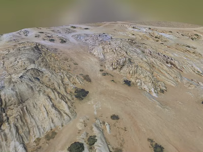 Desert Mountain Landscape With Rocky Terrain Sandy Ground And Sparse Vegetation 3d model