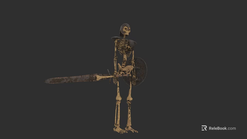 Mythical Game Movie Skeleton Warrior Character With Medieval Armor Large Sword And Metal Shield 3d model 