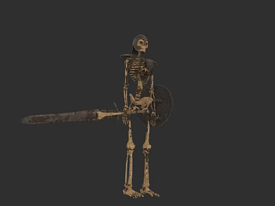 Mythical Game Movie Skeleton Warrior Character With Medieval Armor Large Sword And Metal Shield 3d model