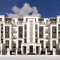 Elegant Modern Residential Building Exterior With Balconies Large Windows And Green Landscaping