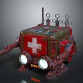 Vintage Medical Mechanical Vehicle With Red Cross Headlights Antenna And Rings