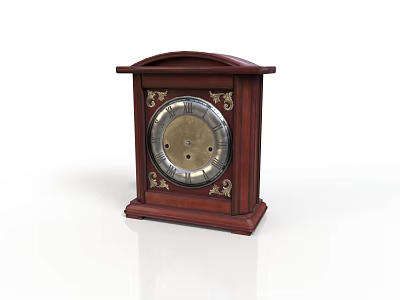 Vintage Wooden Mantel Clock with Intricate Carved Decorations and Round Metal Dial for Home Decor 3d model
