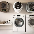 Modern Home Laundry With White Silver Brown Wall Mounted And Front Load Washing Machines