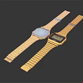 Stylish Golden Strap Watches With Blue Analog Dial And Digital Display Design
