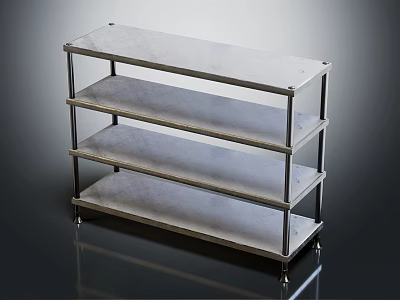 Sturdy Four Tier Display Shelf With Metal Frame And Rolling Wheels For Storage 3d model