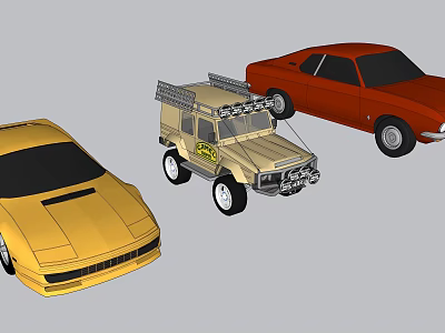 Collection of Different Cars Featuring Yellow Sports Car Beige Off Road Vehicle and Red Sedan 3d model