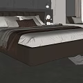 Luxurious Double Bed With Leather Headboard Plush Pillows Blanket And Nightstand Decor