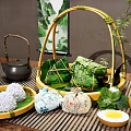 Traditional Dragon Boat Festival Decorative Ornament Set With Zongzi Bamboo Basket Teapot And Sachet