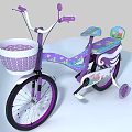Purple Kids Bicycle with White Basket Cartoon Patterns and Training Wheels