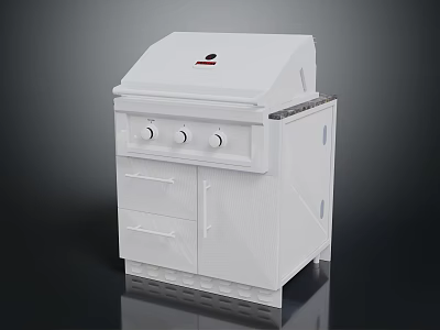 White Outdoor Grill With Control Knobs Drawers And Cabinet Doors For Home Use 3d model