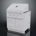 White Outdoor Grill With Control Knobs Drawers And Cabinet Doors For Home Use