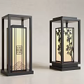 Outdoor Lanterns with Modern Chinese Style Bamboo and Geometric Patterns Black Frame for Garden Decor