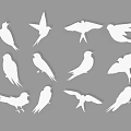 Twelve White Flying Bird Silhouettes on Grey Background with Various Poses