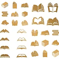 Golden Book Shaped Wall Decor With Various Designs Arranged On White Background 3d model