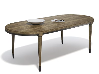 Oval Wooden Dining Table With Slim Legs And White Plate Magazine 3d model