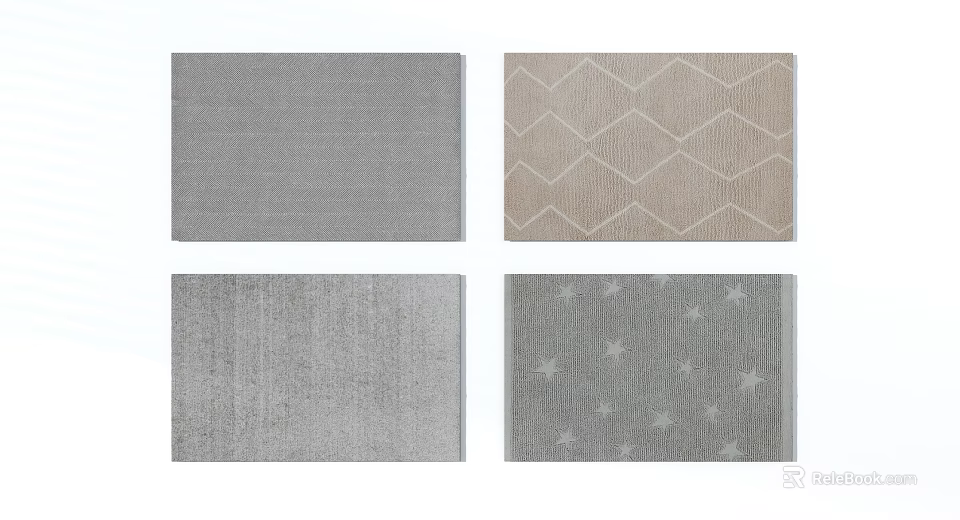 Square Rugs in Various Gray Tones with Stripes Geometric Textured and Star Patterns 3d model