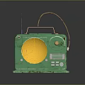 Vintage Green Electronic Radio With Yellow Speaker Antenna And Handle Design