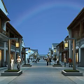 Traditional Chinese Commercial Street Featuring Ancient Architecture Decorative Lanterns Rainbow And Pedestrians At Night