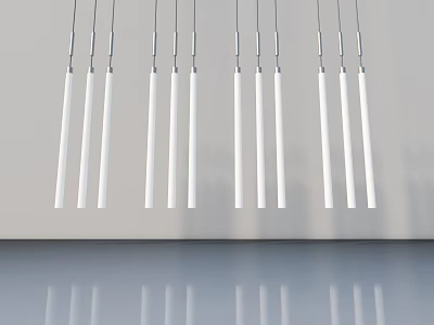 Modern Hinged Door Design With Long White Pendant Lights And Smooth Gray Floor 3d model