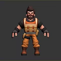 Bearded Man in Orange Vest and Work Pants Standing 3D Character Pose