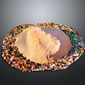 Natural Wood and Stone Raw Materials Pile with Colorful Chips on Black Background