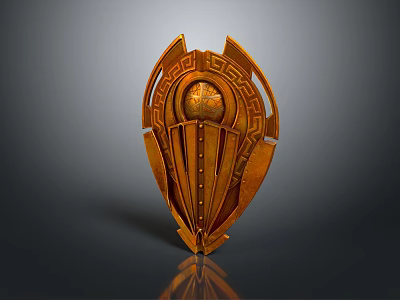 Ornate Golden Shield With Central Circular Ornament And Intricate Carvings 3d model