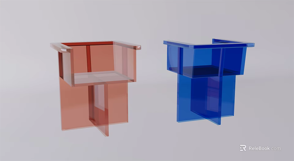 Modern Transparent Red And Blue Acrylic Geometric Design Dining Chairs For Contemporary Spaces 3d model 