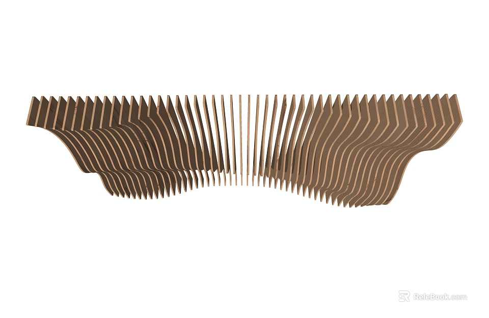 Ceiling Design Featuring Brown Wavy Metal Strips And Modern Layered Structure 3d model 