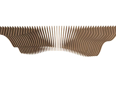 Ceiling Design Featuring Brown Wavy Metal Strips And Modern Layered Structure 3d model