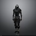 3D Rendered Black Armor Character With Gold Accents In Standing Pose