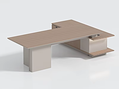 Modern L Shaped Office Desk With Wooden Top And Light Colored Storage 3d model