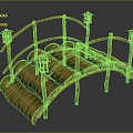 Traditional Bamboo Bridge With Curved Railings And Hanging Lanterns