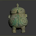 Animal Decorated Ancient Bronze Ritual Vessel With Green Patina And Intricate Design