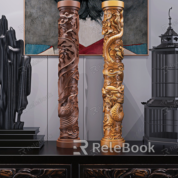 New Chinese-style Pillar New Classical Dragon and Phoenix Pillar Sculpture Ornaments model