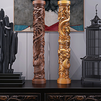 New Chinese-style Pillar New Classical Dragon and Phoenix Pillar Sculpture Ornaments 3d model