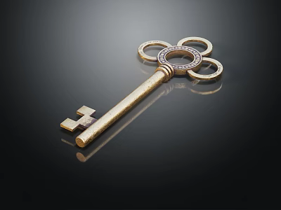 Ornamental Golden Key Jewelry Featuring Circular Rings Shiny Metal Craftsmanship and Elegant Decorative Details 3d model