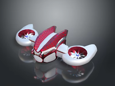 Futuristic Red And White Aerodynamic Drone With Shiny Propellers And Modern Design 3d model