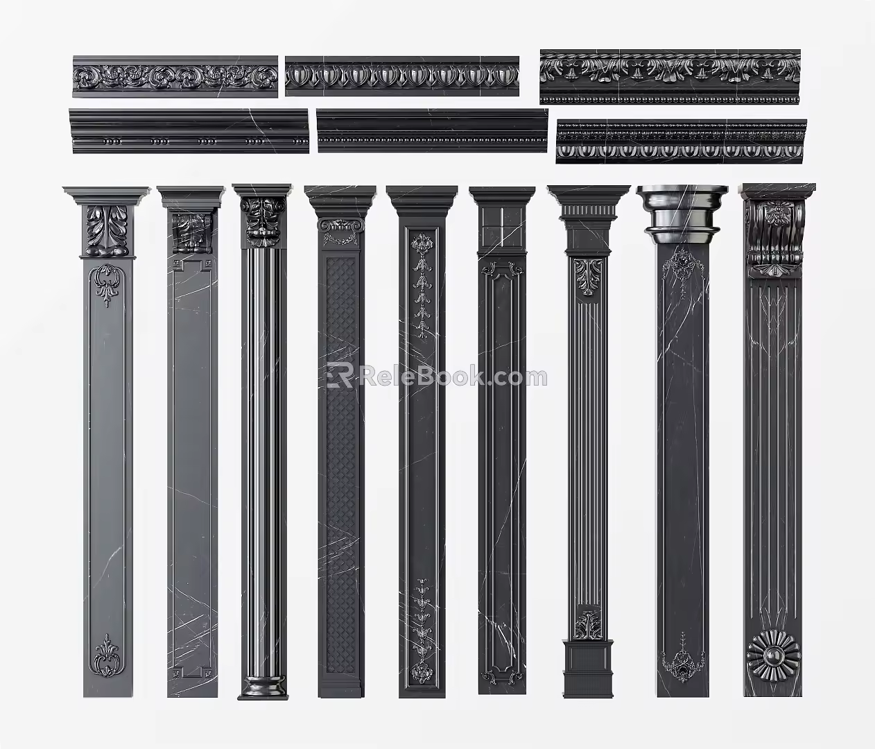 European Roman Column Carved Column 3d model